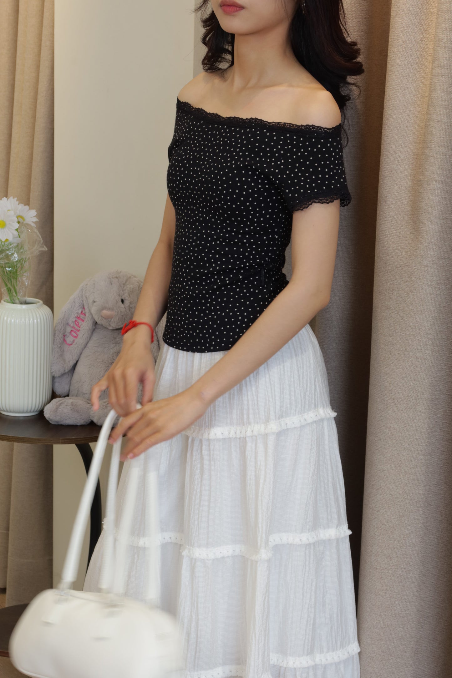 Black polkadot off shoulder