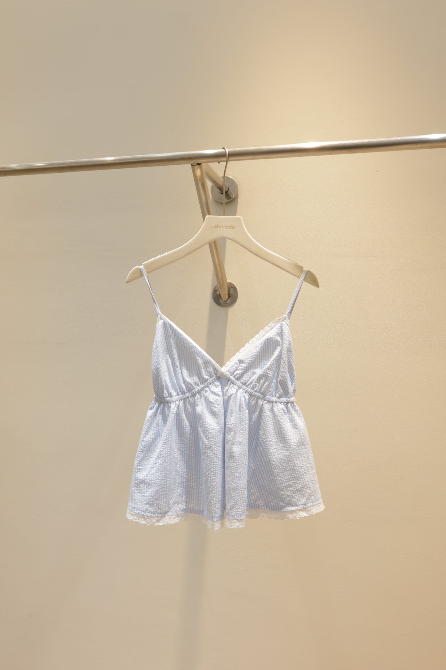 blue stripes v cut flowy top