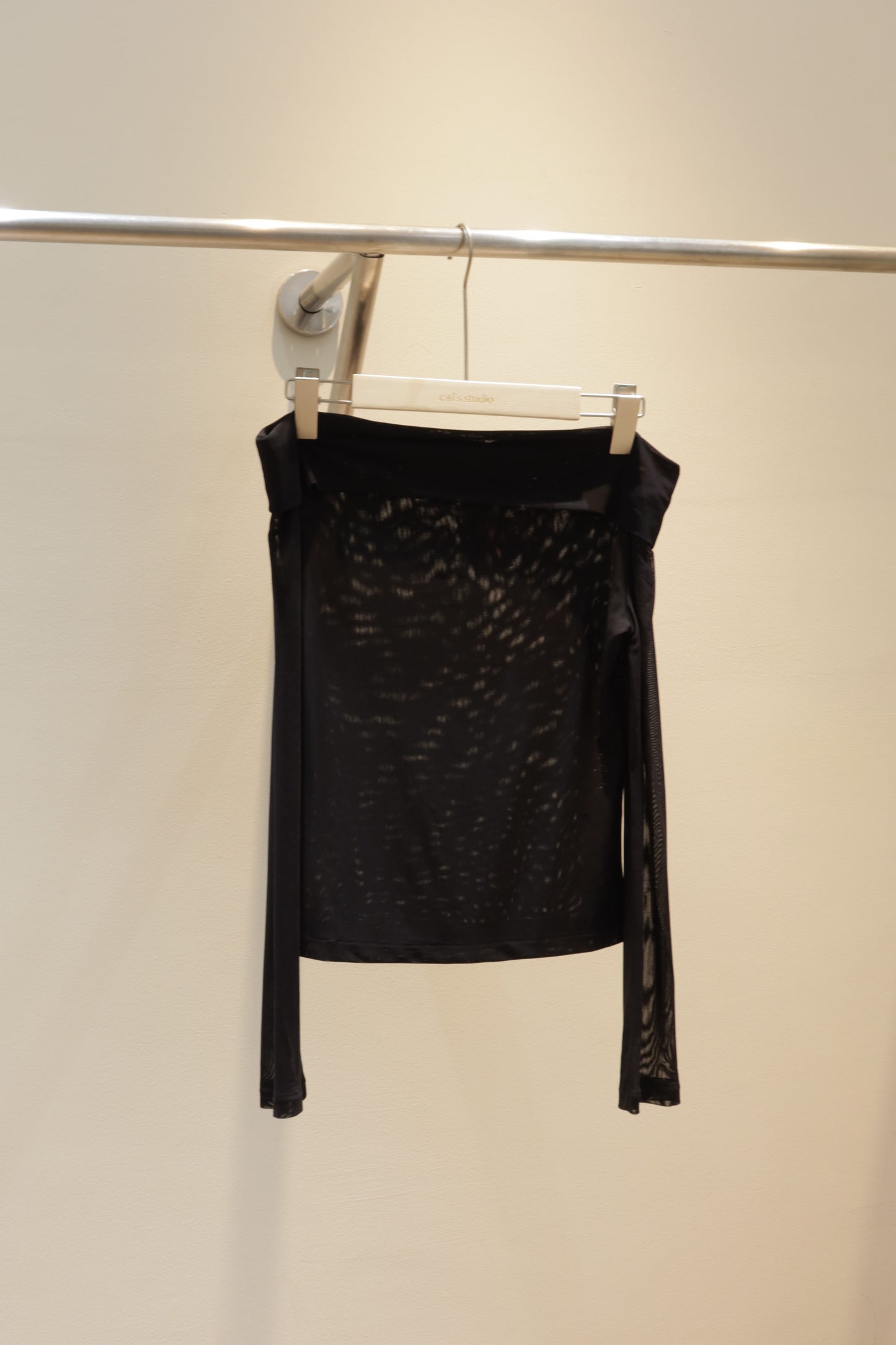 black mesh long sleeve off shoulder