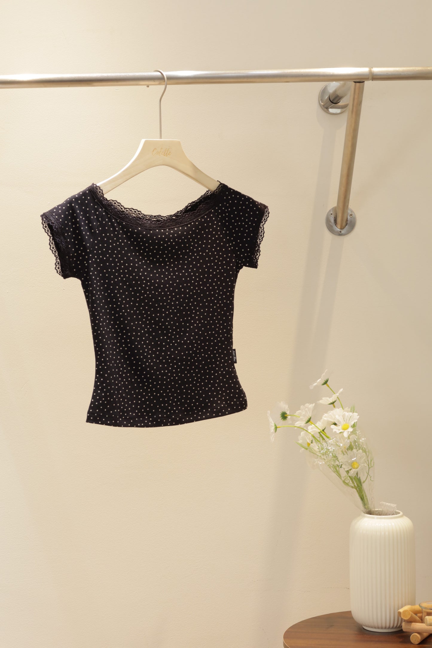 Black polkadot off shoulder