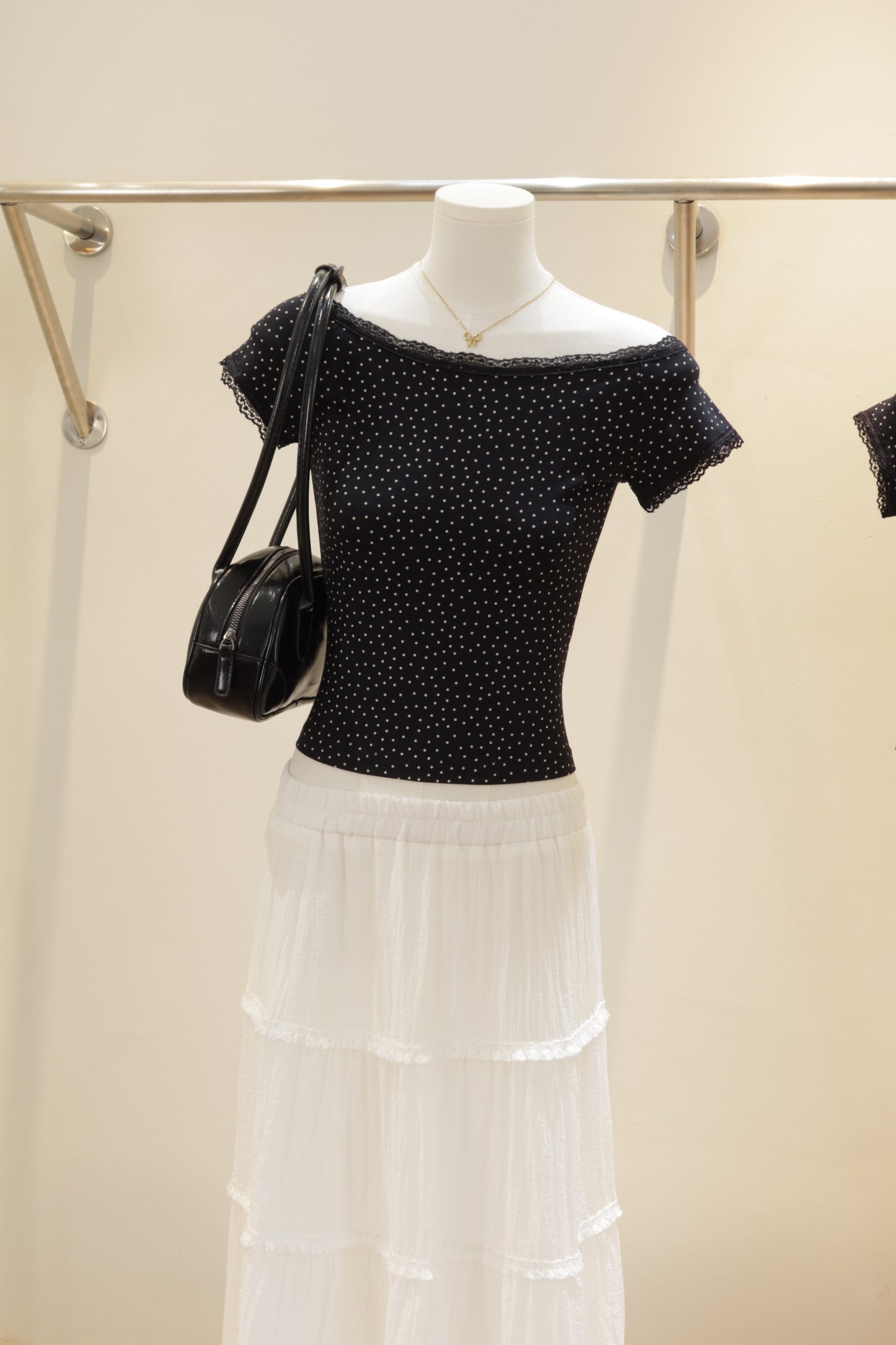 Black polkadot off shoulder