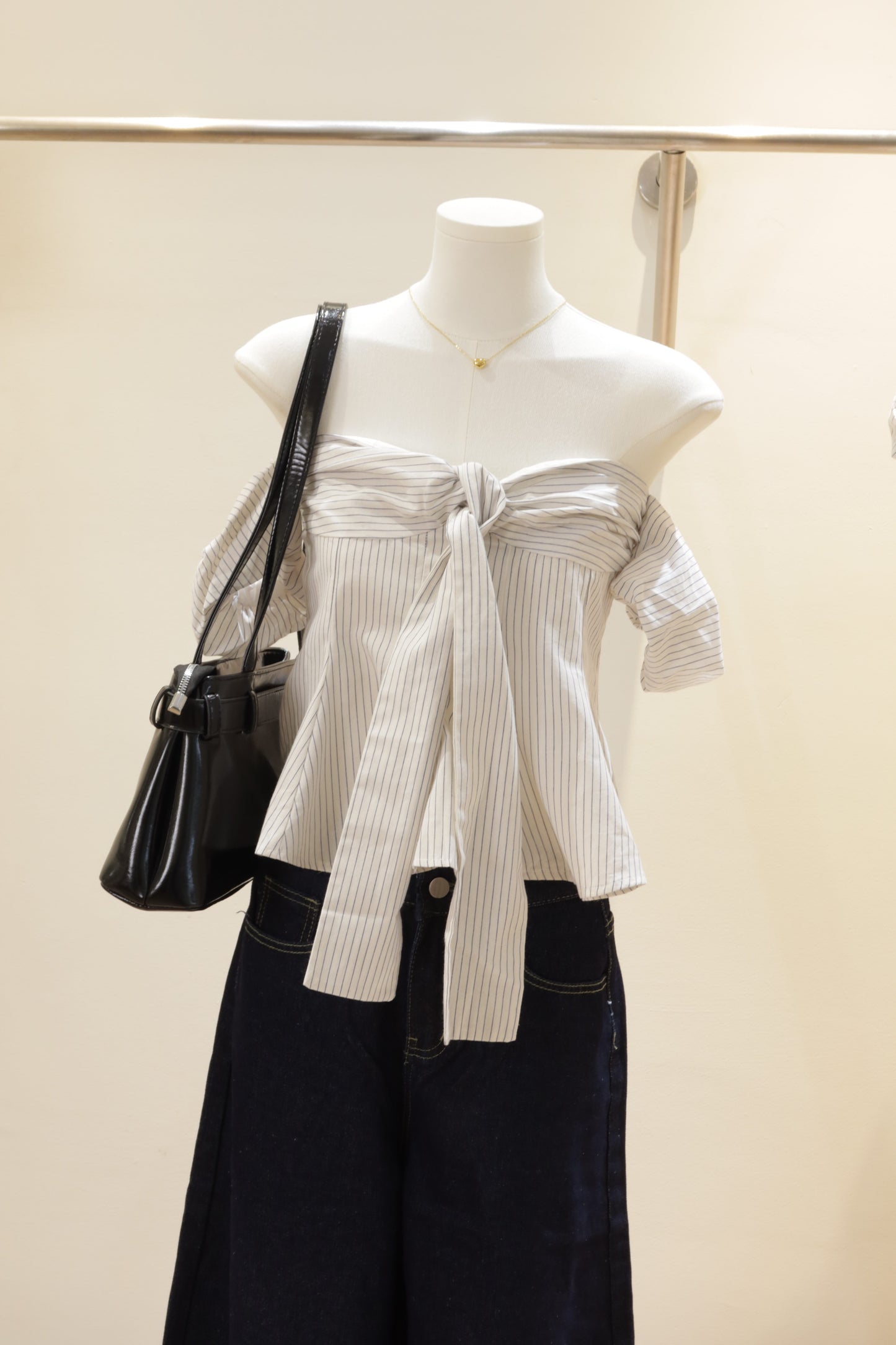 Checkered flowy off shoulder