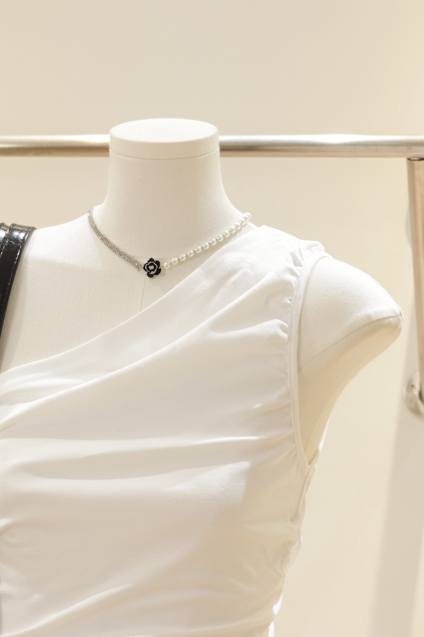 White waist cinch off shoulder