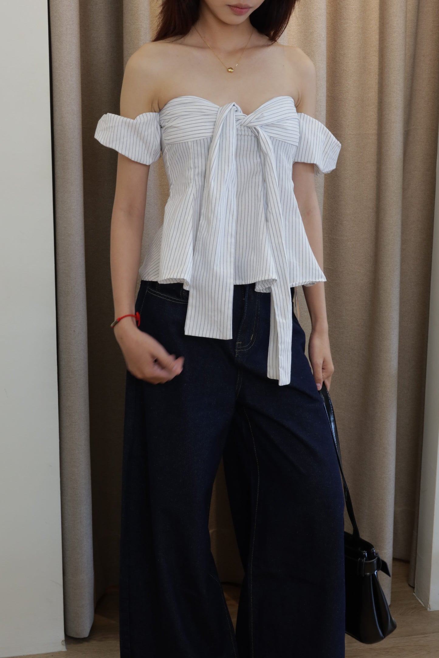 Checkered flowy off shoulder