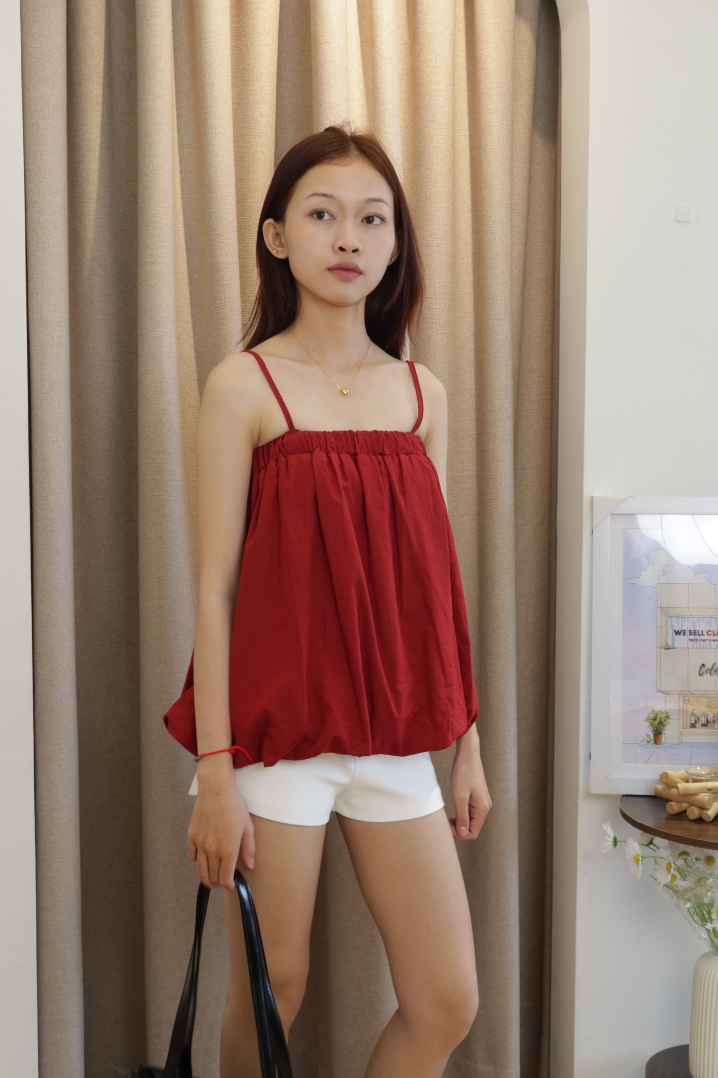 Red flowy top