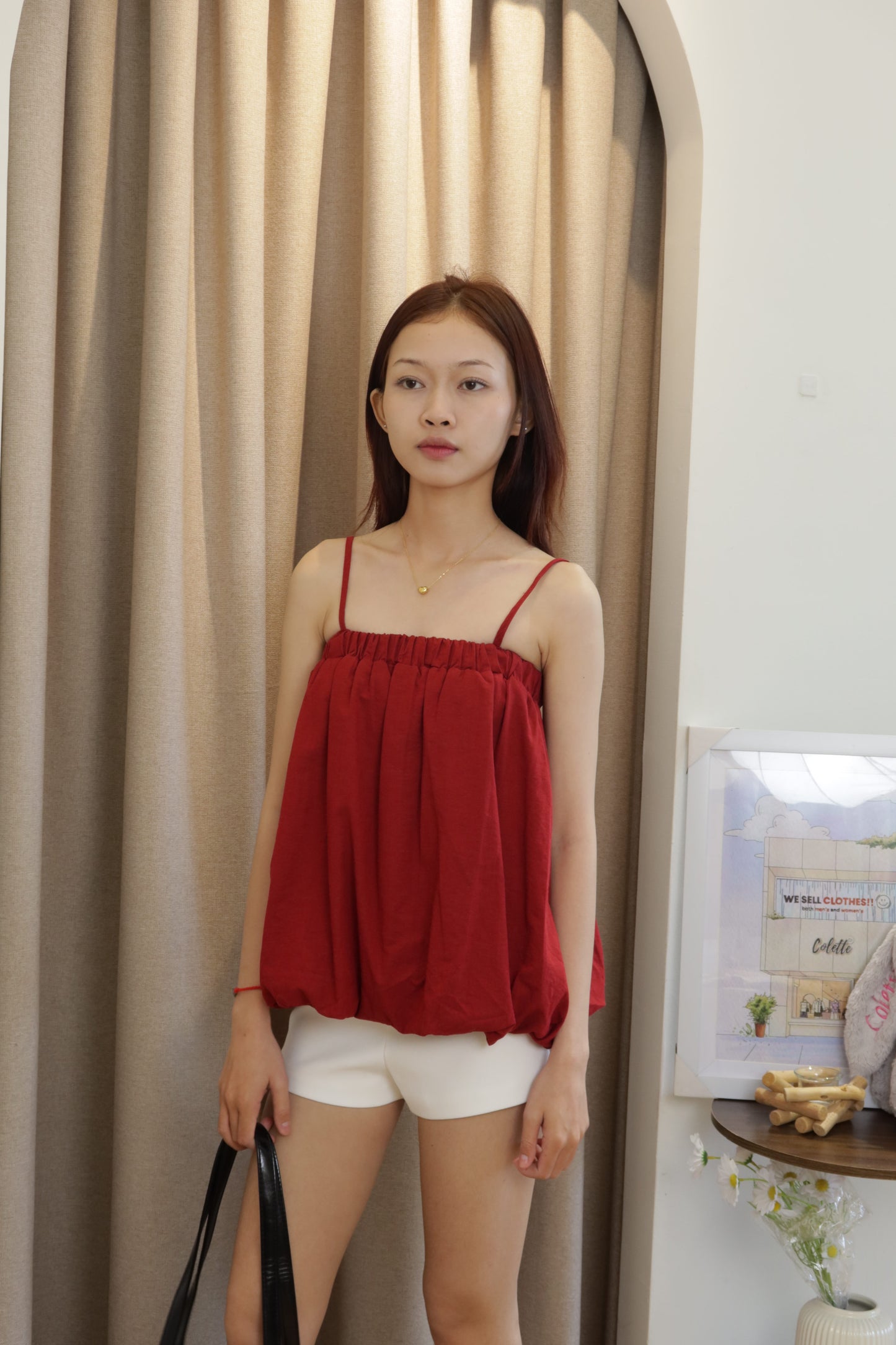 Red flowy top