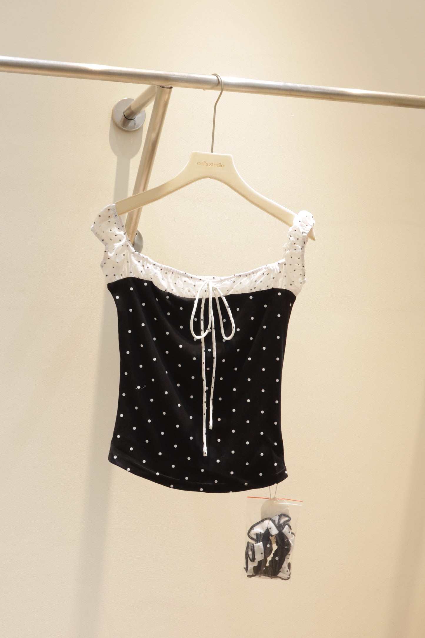 Off shoulder polkadot top