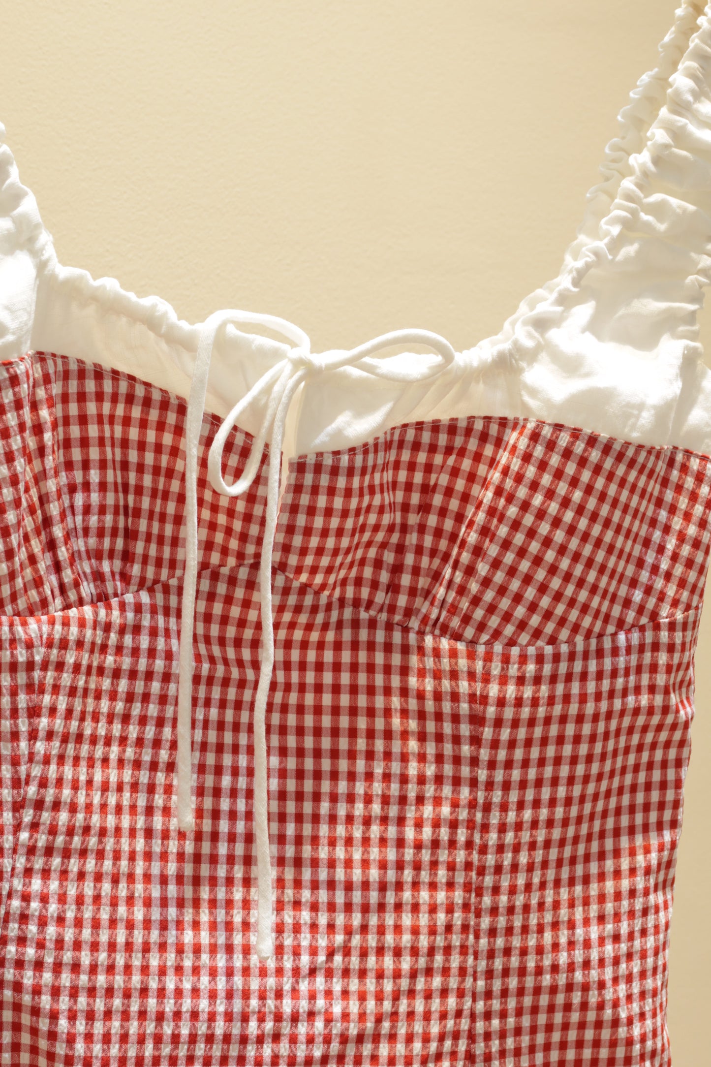 Red gingham white accent top