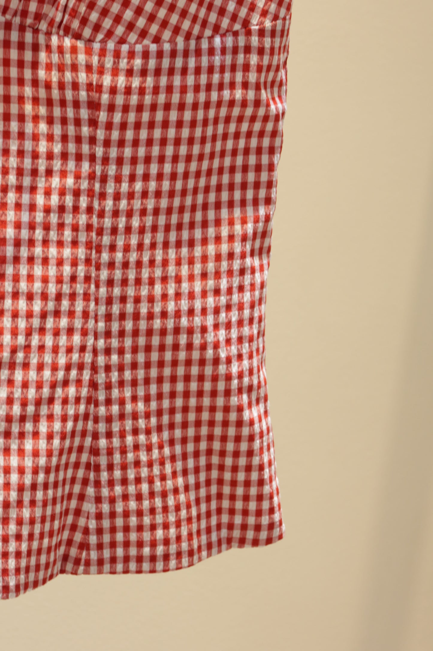 Red gingham white accent top