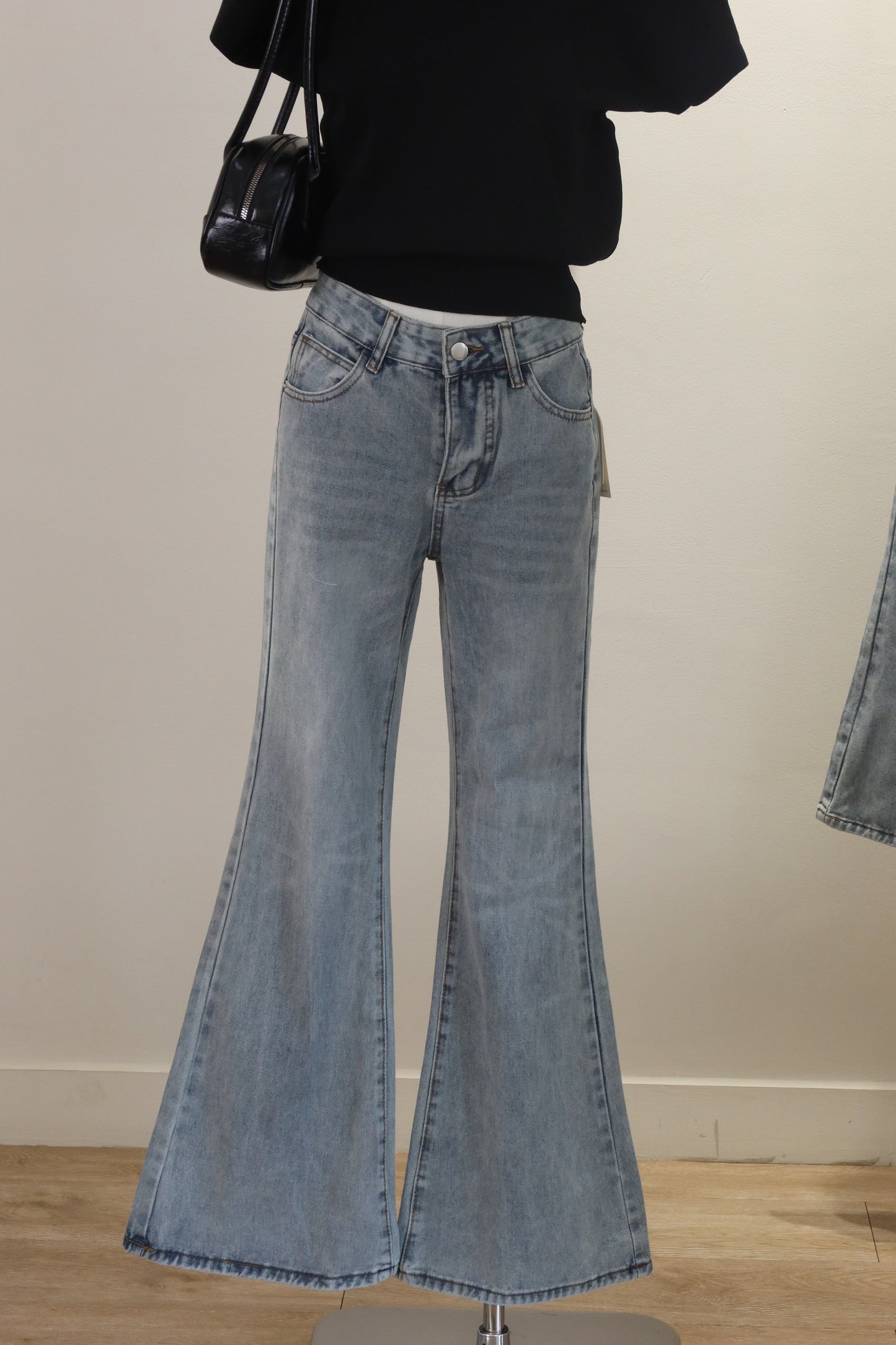 Flared washed denim jeans