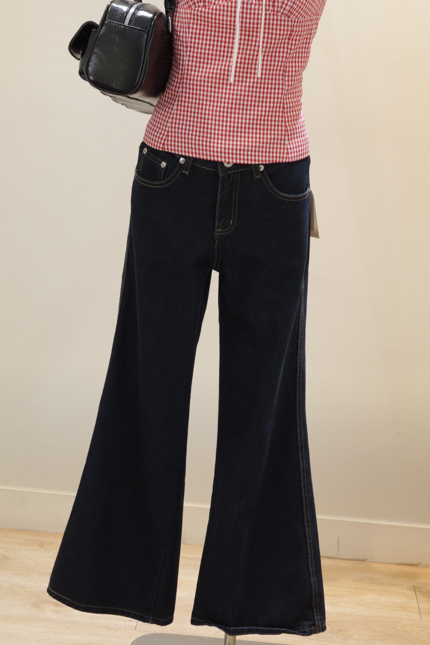 Red gingham white accent top