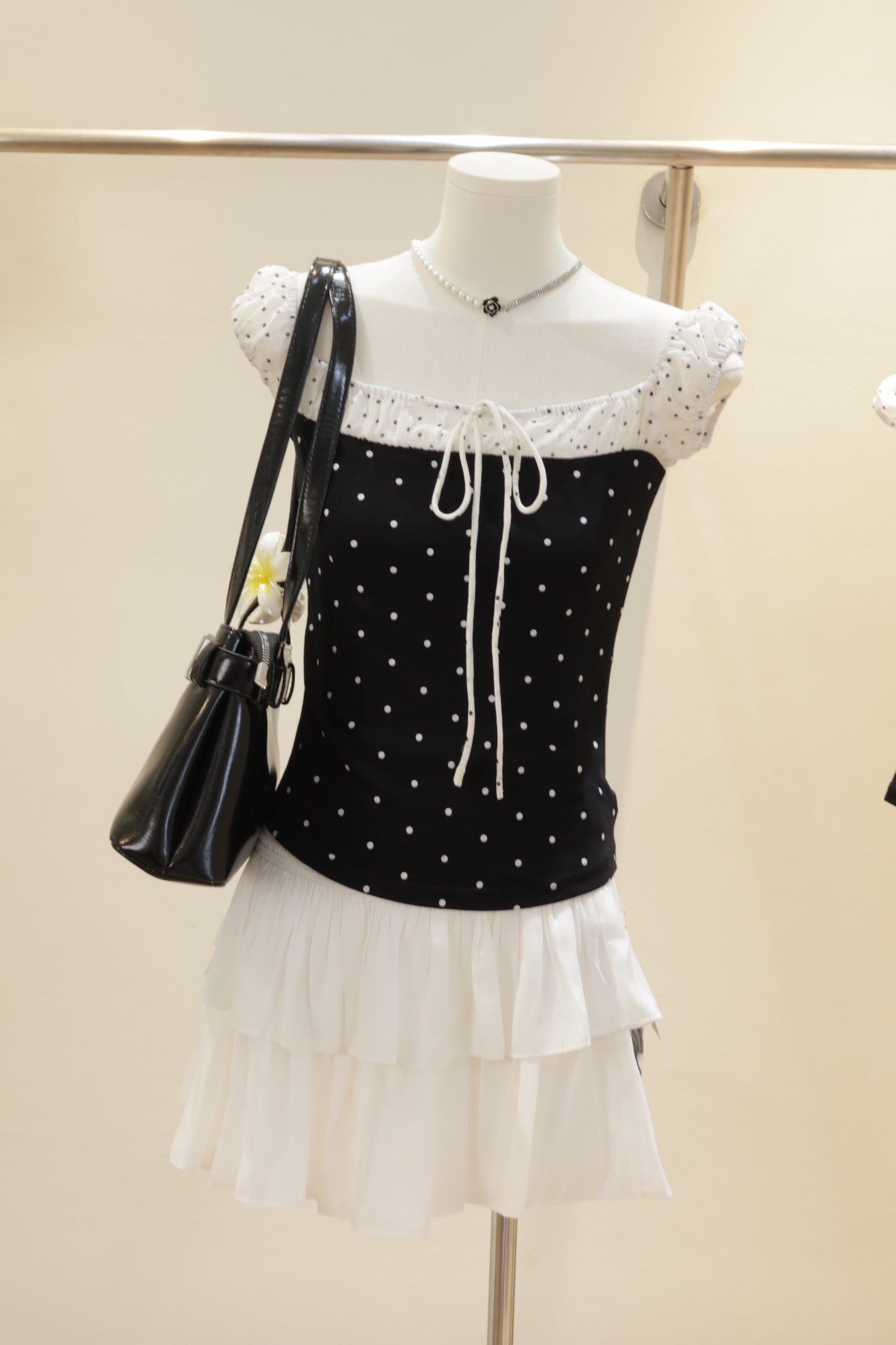 Off shoulder polkadot top
