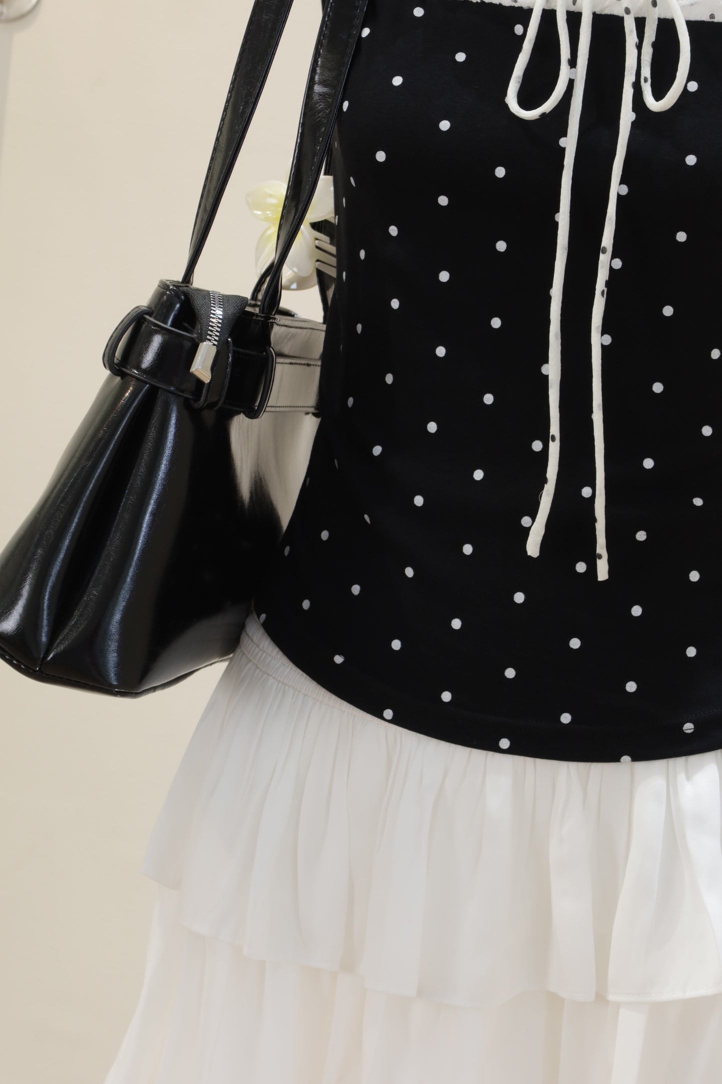 Off shoulder polkadot top
