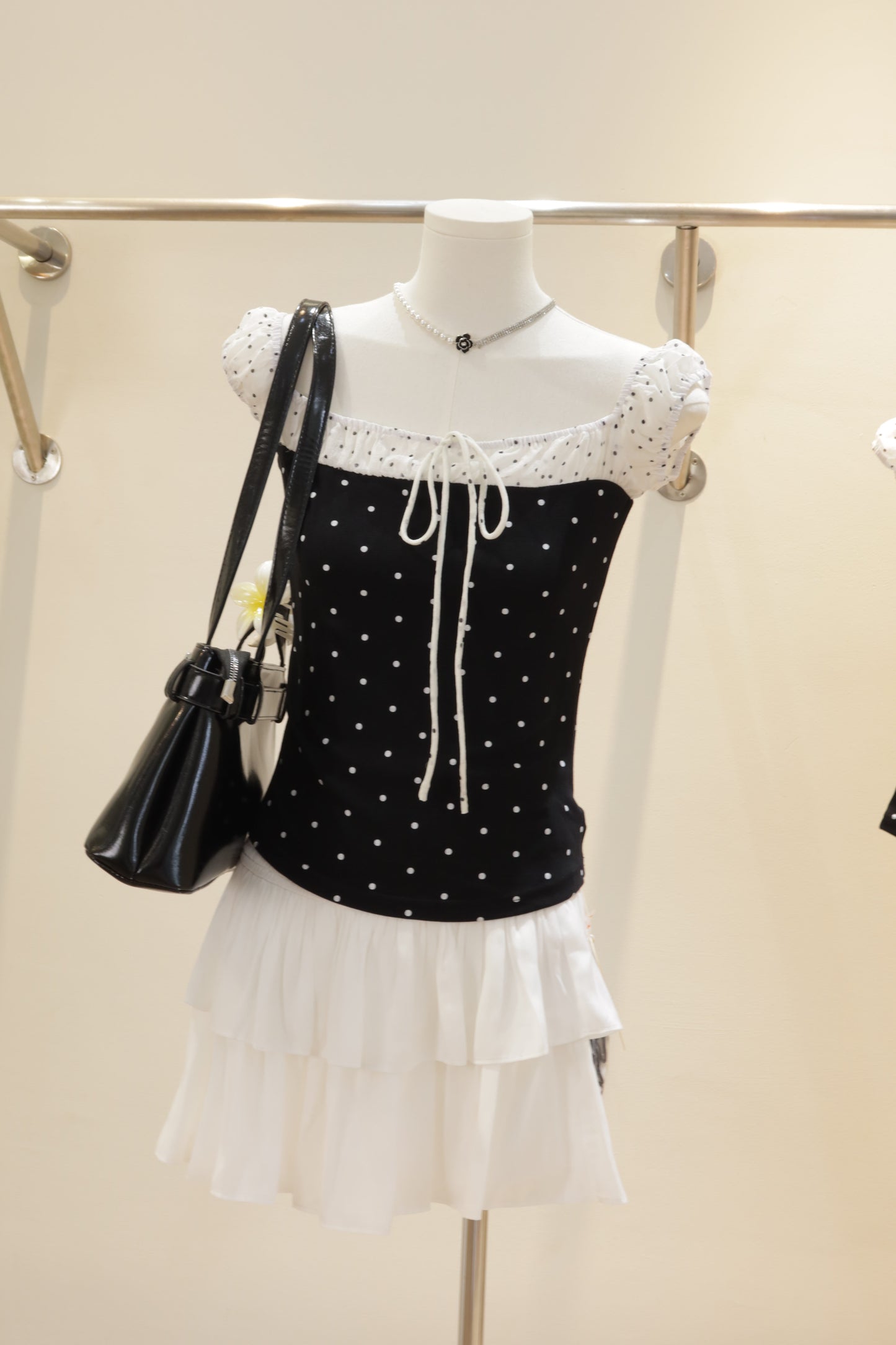 Off shoulder polkadot top