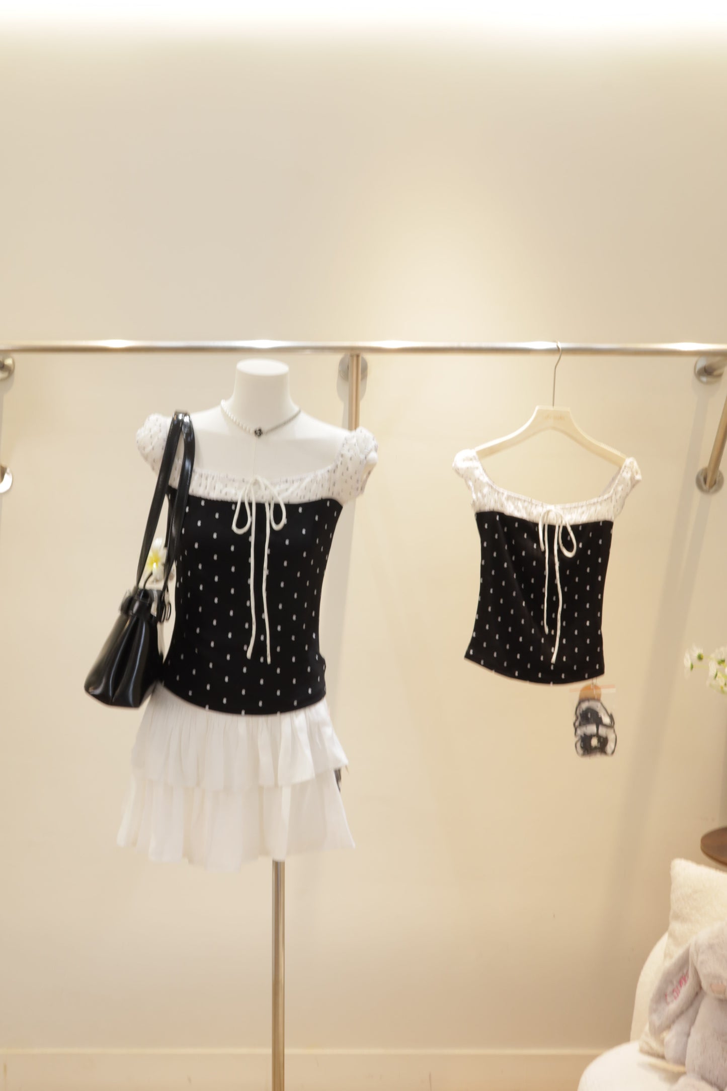 Off shoulder polkadot top