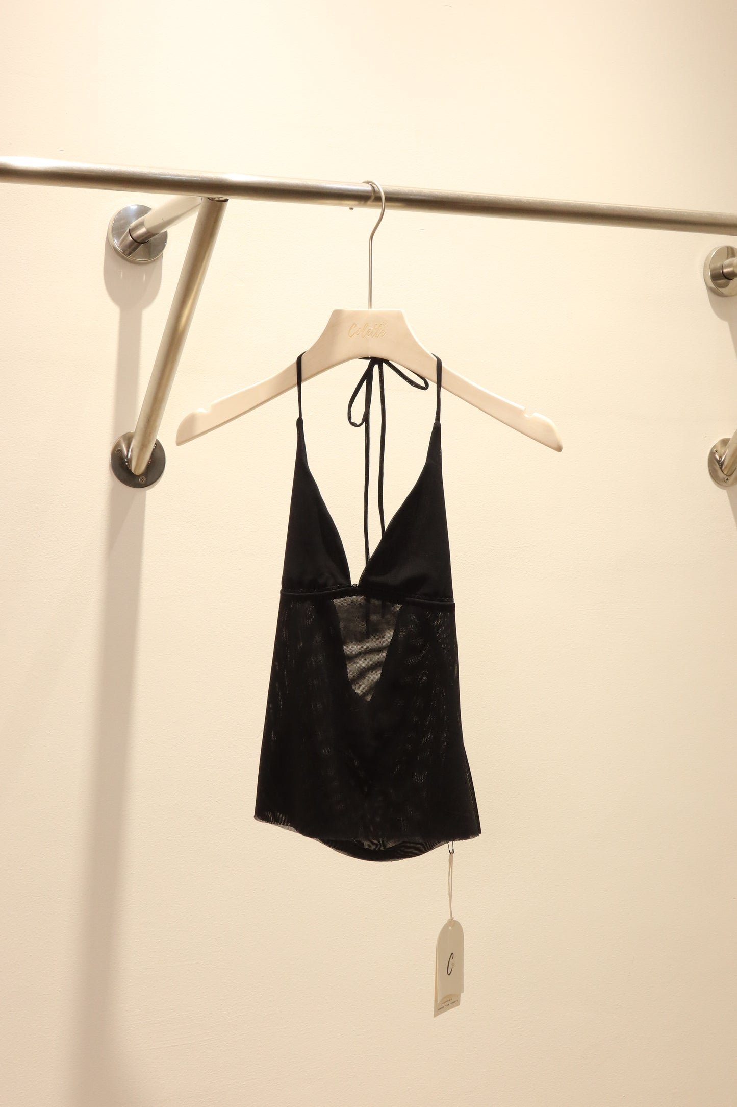 BLACK MESH HALTER TOP