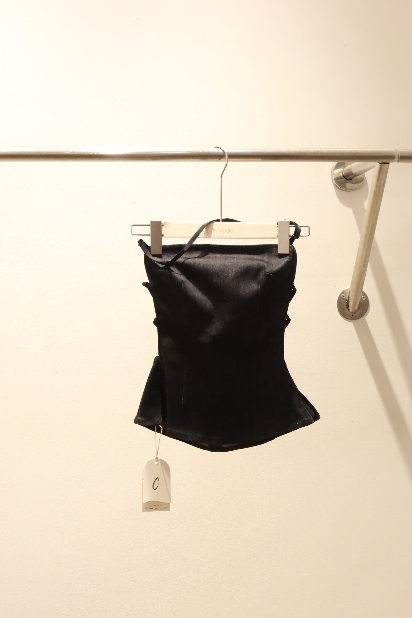 DENIM BACKLESS HALTER TOP