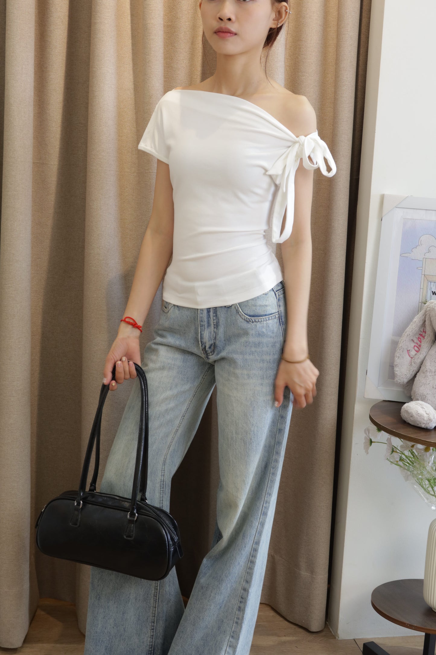 bow half shoulder top