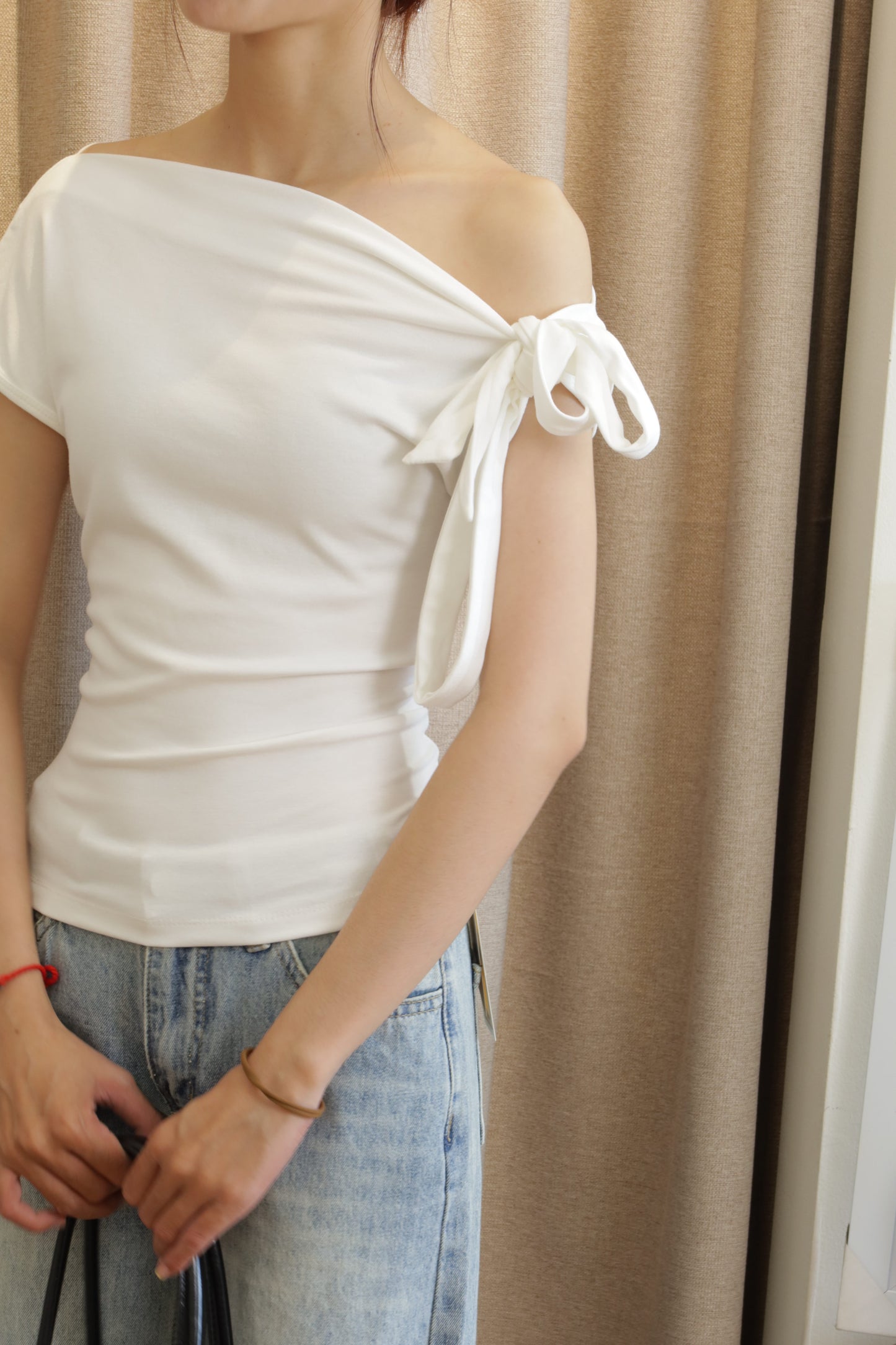 bow half shoulder top
