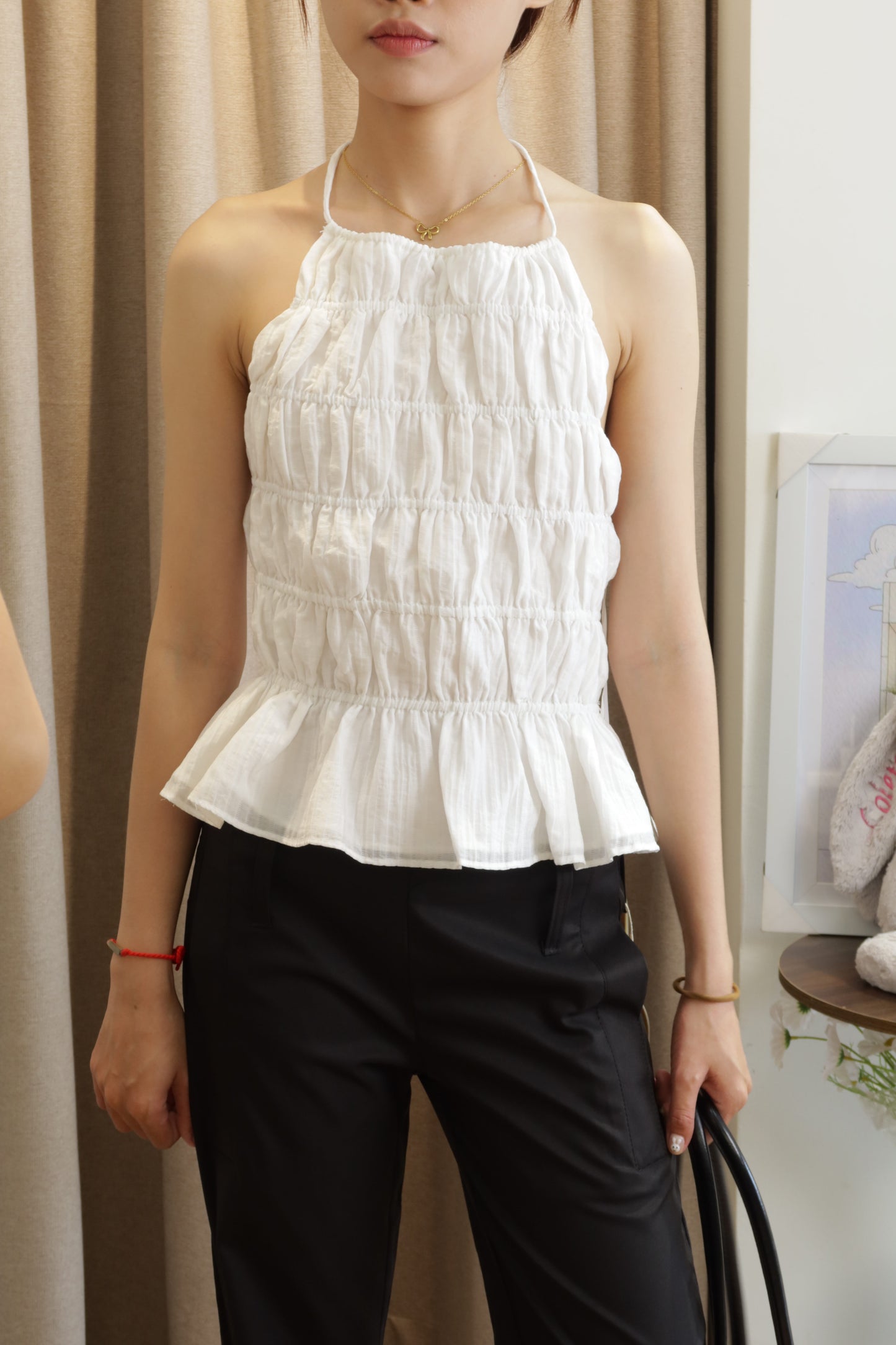 Runched flowy white top