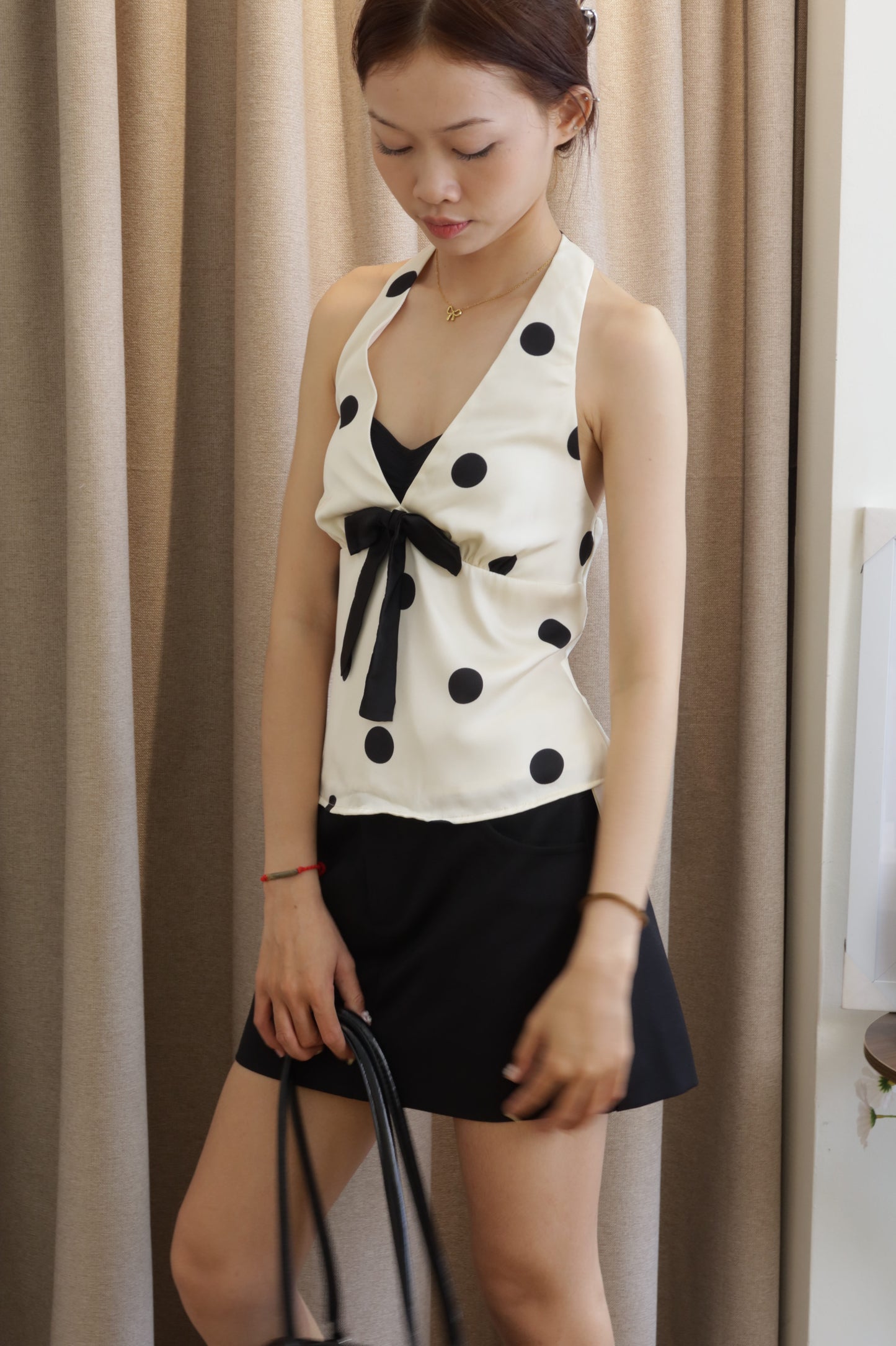 Polkadot bow halter top