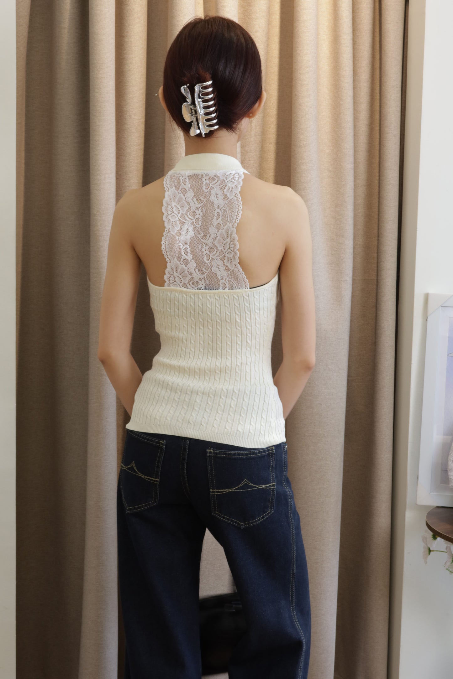 Knitted polo lace top