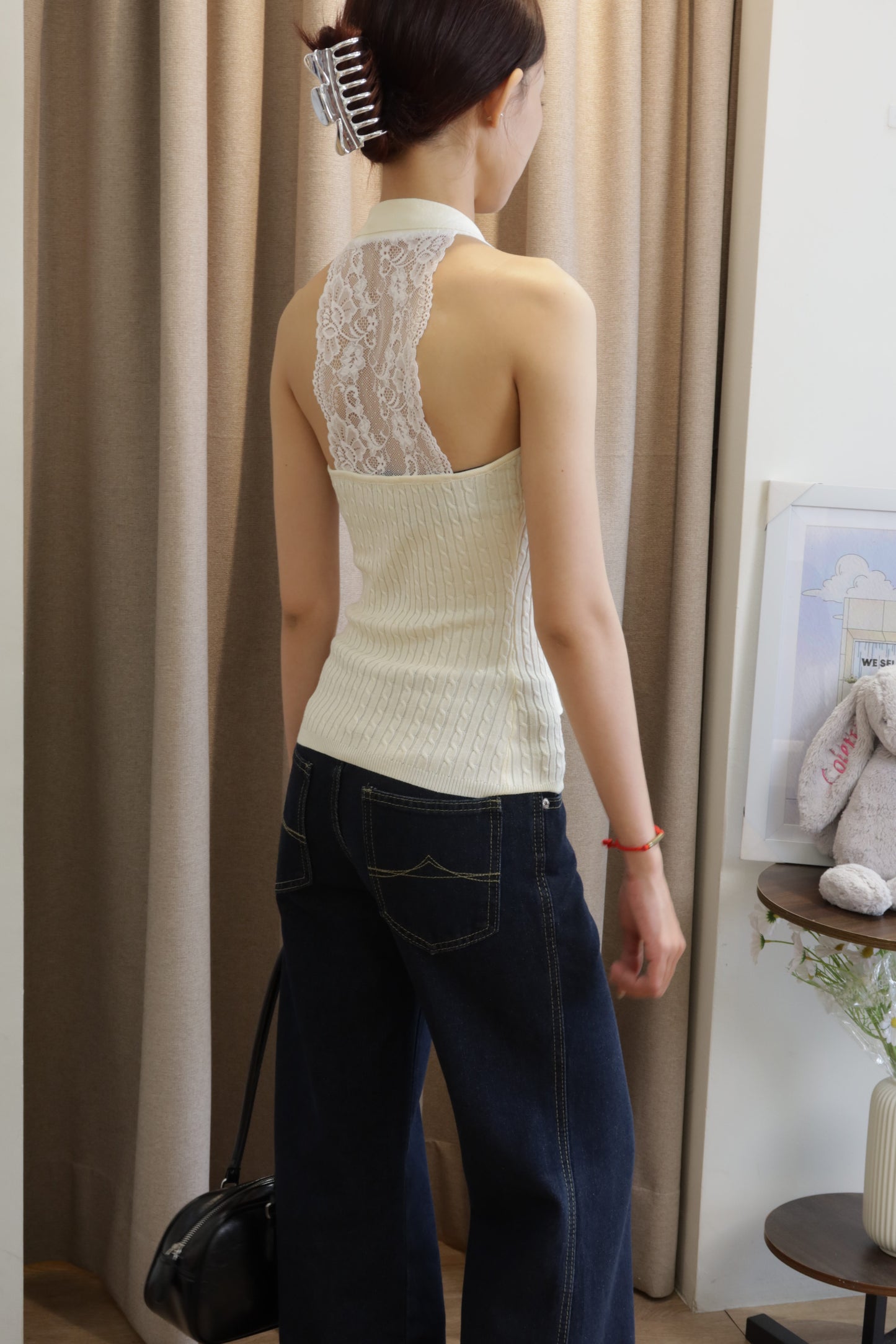 Knitted polo lace top