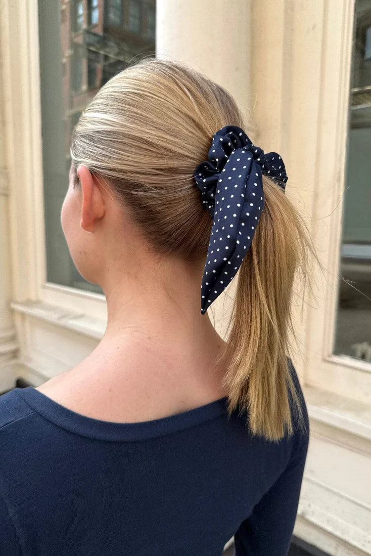 BRANDY Polka Dot Scrunchie- navy ribbon