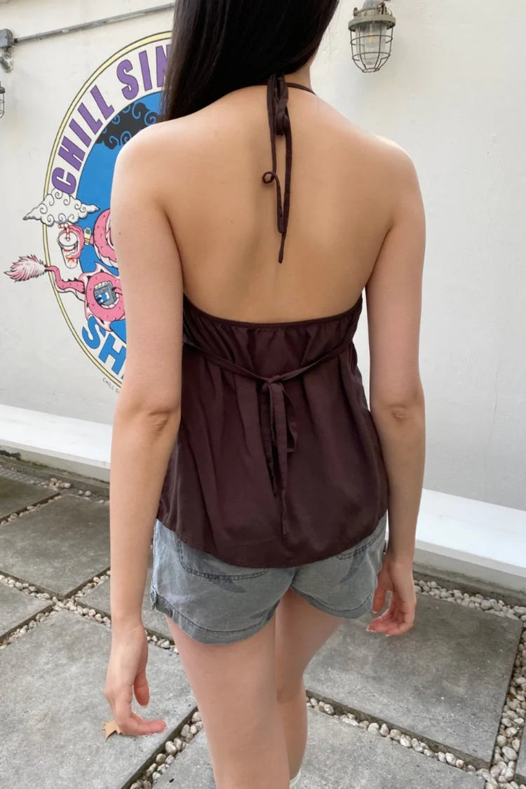 BRANDY Edith Halter Tank - Dark Brown