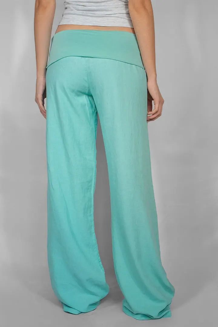SUBDUED LINEN FOLD OVER PANTS (TEAL)
