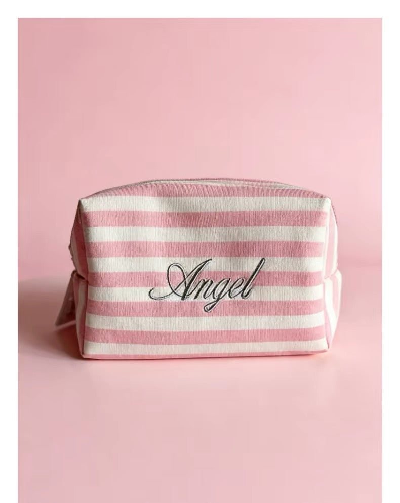 SUBDUED Striped Makeup Bag - Pink/White Stripe
