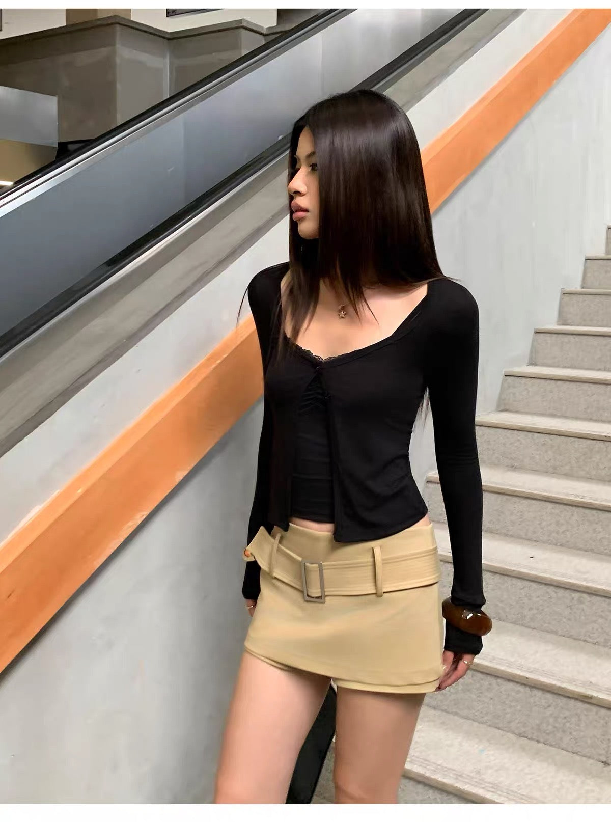 AUD  Two-Piece Long Sleeve Lace Top