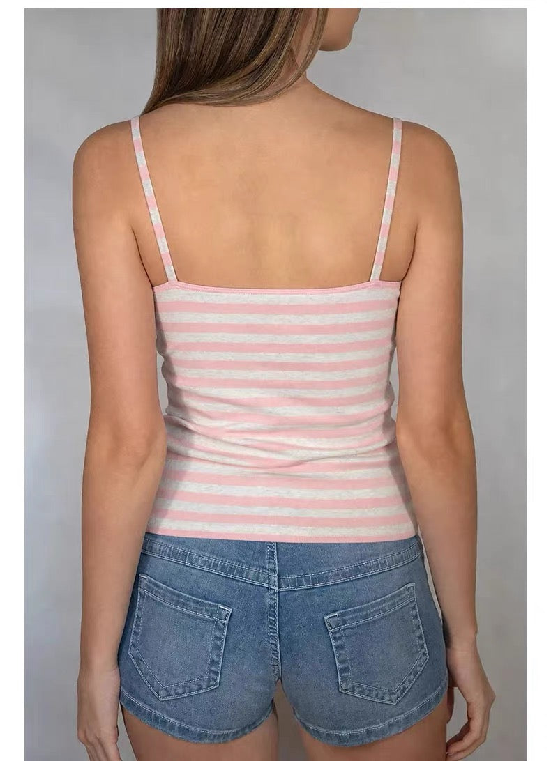 SUBDUED Striped V-Neck Tank - Pink Stripe