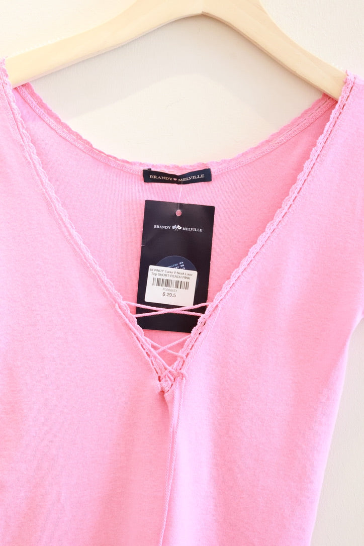 BRANDY Tania V-Neck Lace Top  -SHORT -PEACH PINK