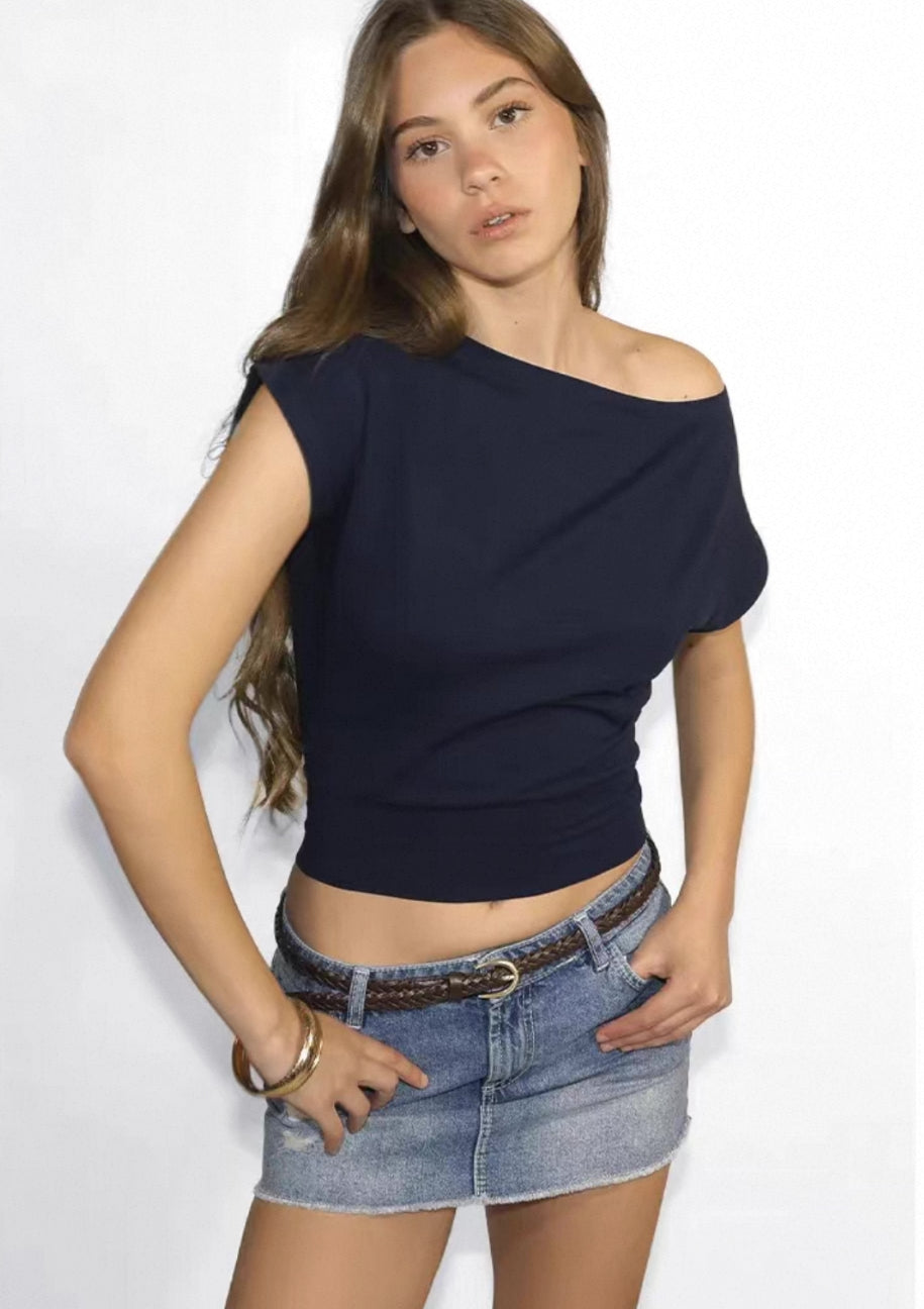 SUBDUED Wide Shoulder Top - Navy