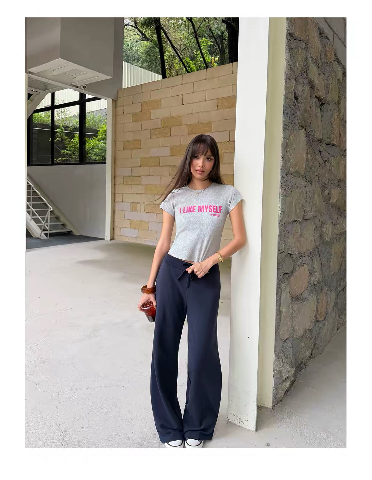 AUD Drawstring Wide-Leg Casual Pants- NAVY