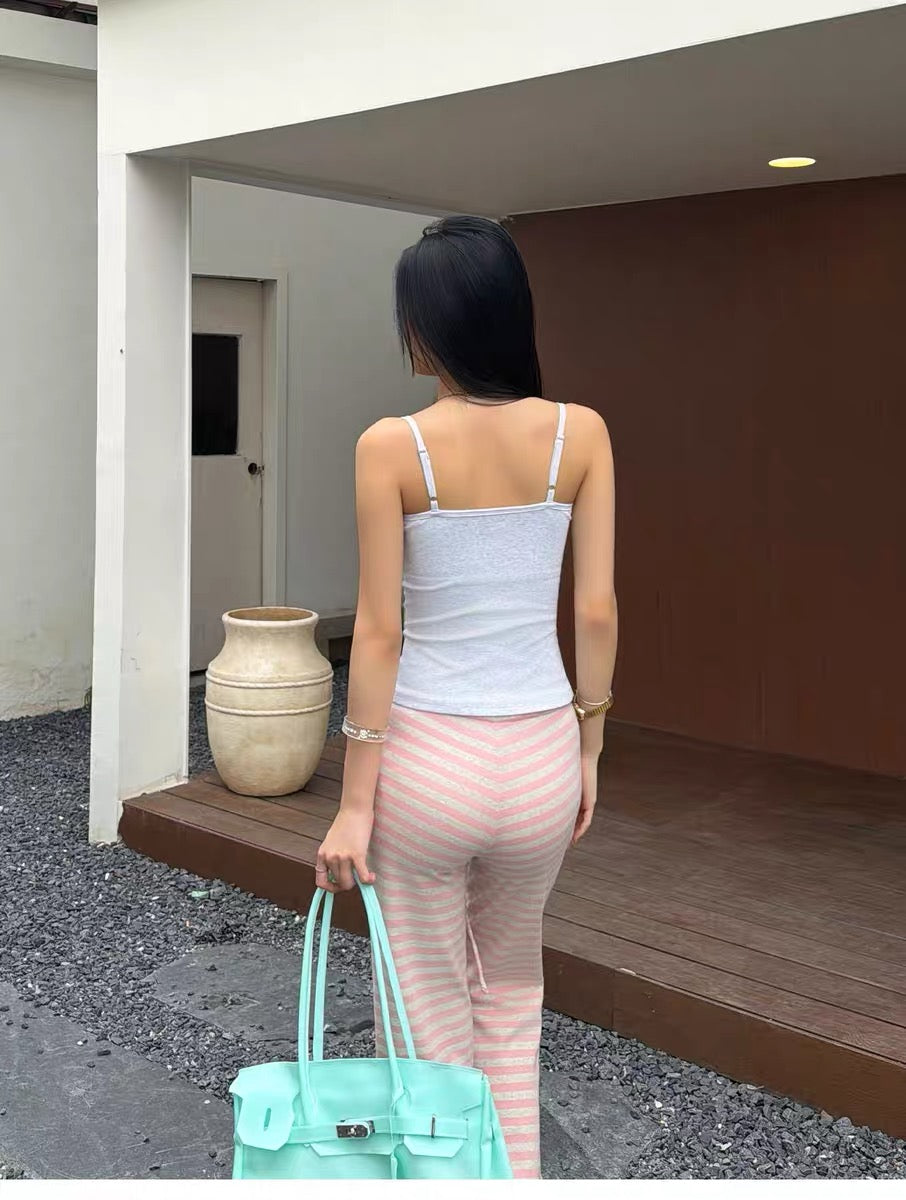 AUD Pink Drawstring Striped Pants