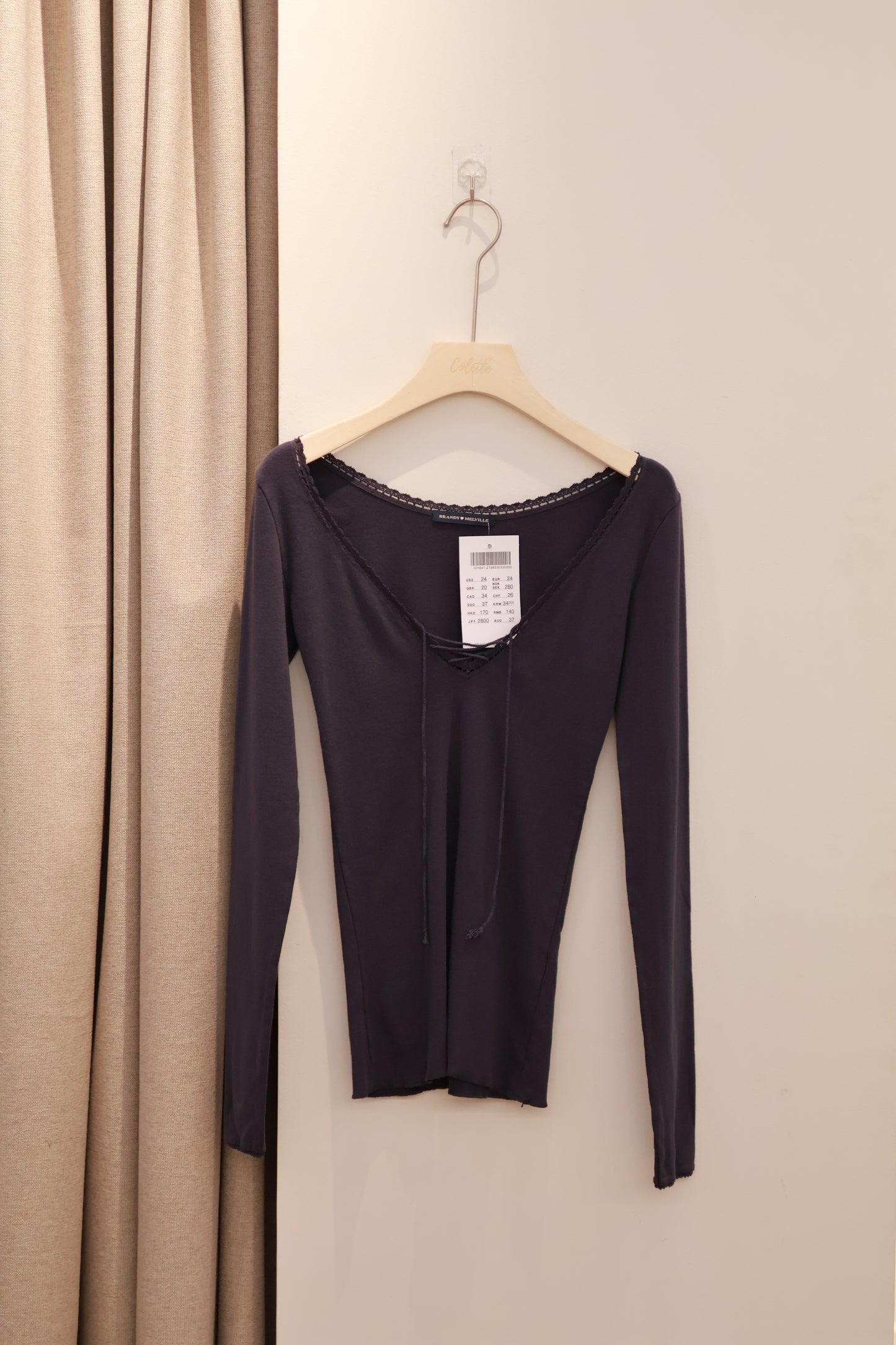 BRANDY Tania V-Neck Lace Top- navy