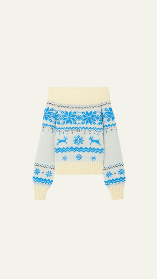 BLUE SNOW OFF SHOULDER TOP