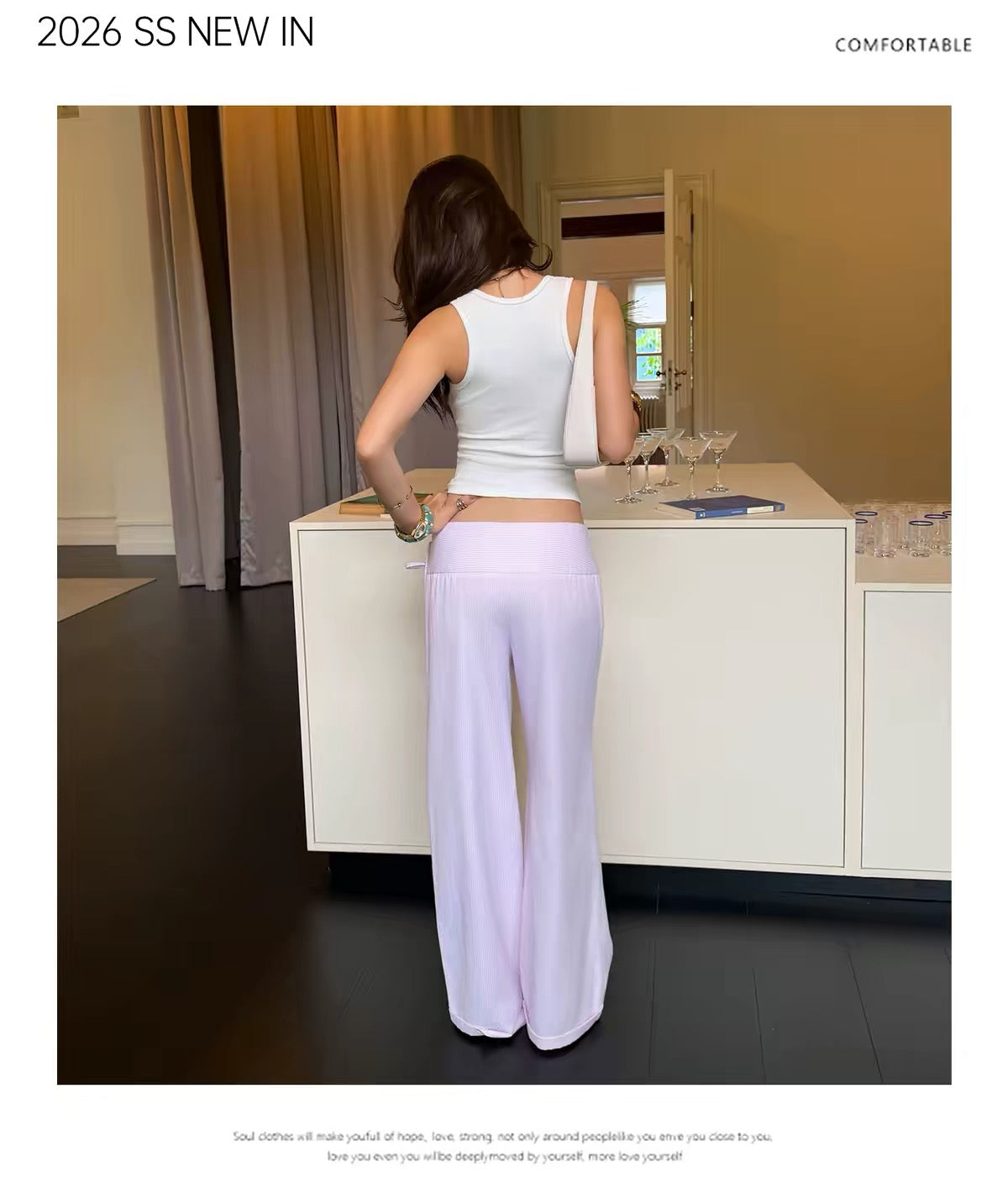AUD Mid-Low Waist Striped Casual Pants