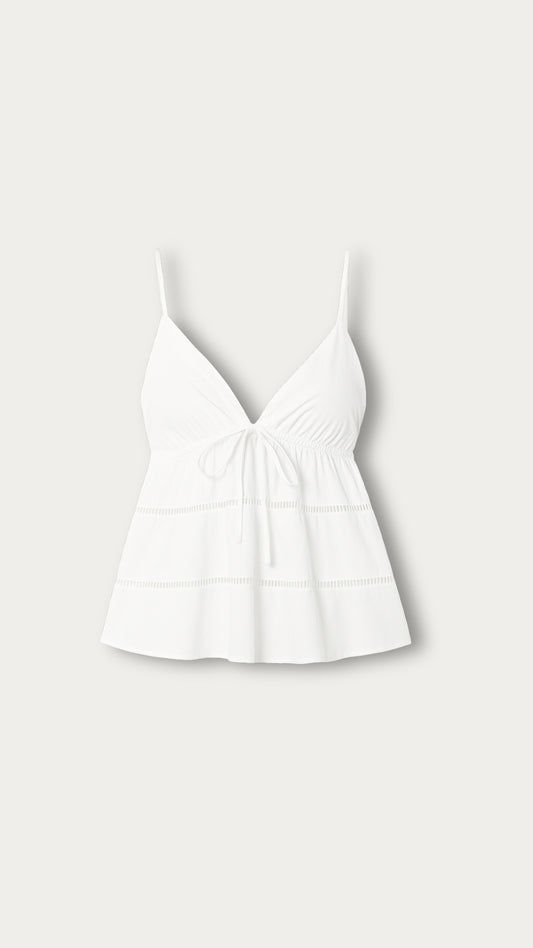Khaki white flowy top