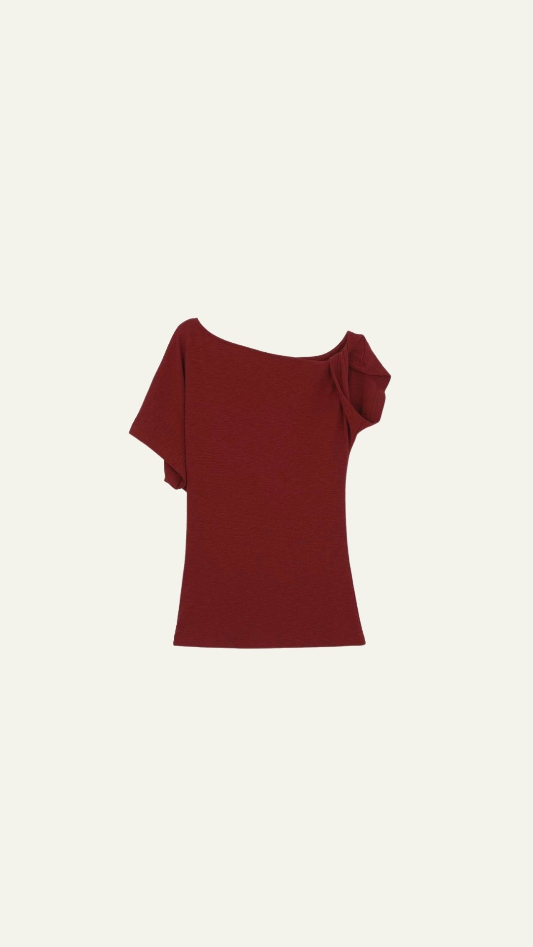 RED TWIST HALF SHOULDER TOP