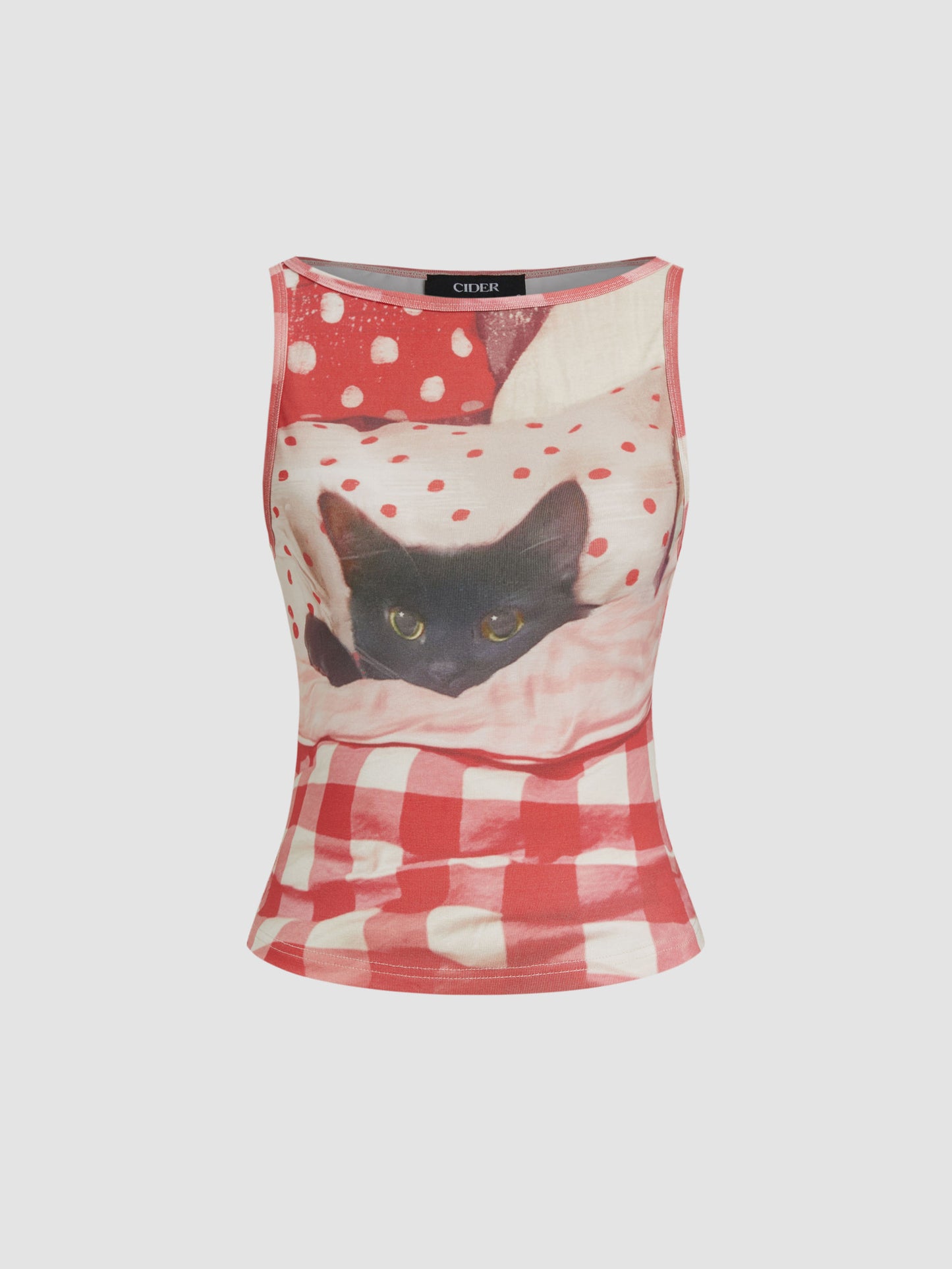 CIDER Cotton-blend Cat Graphic TANK TOP