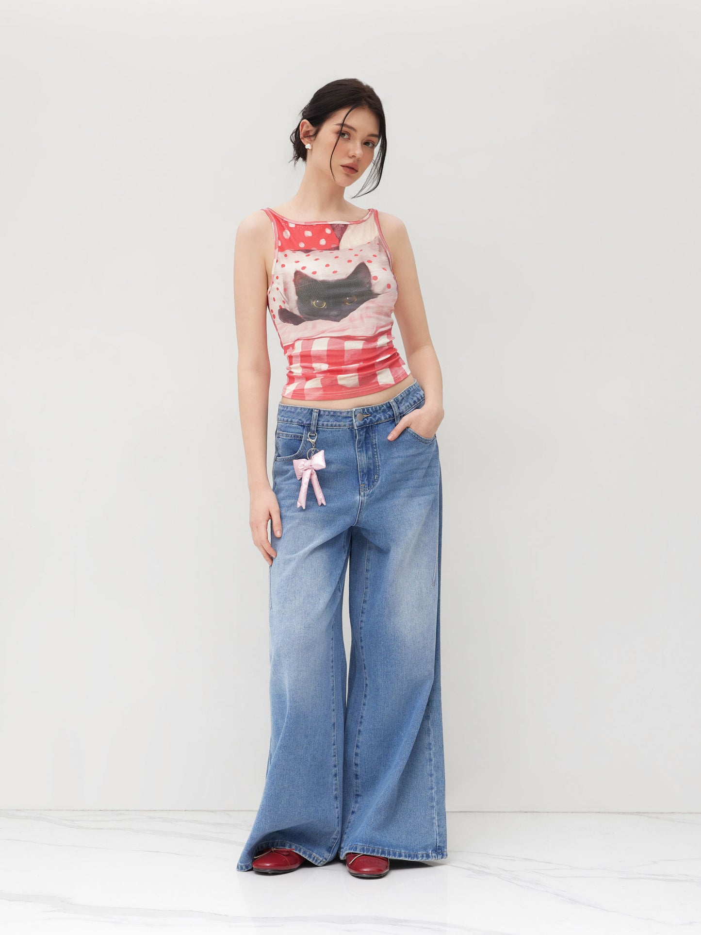 CIDER Cotton-blend Cat Graphic TANK TOP