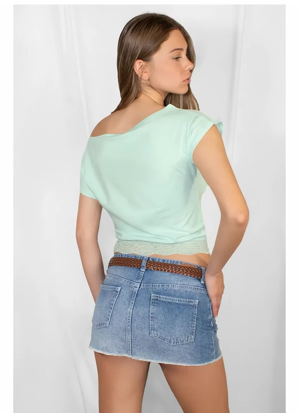 SUBDUED TEAL HALF SHOULDER Neck Top