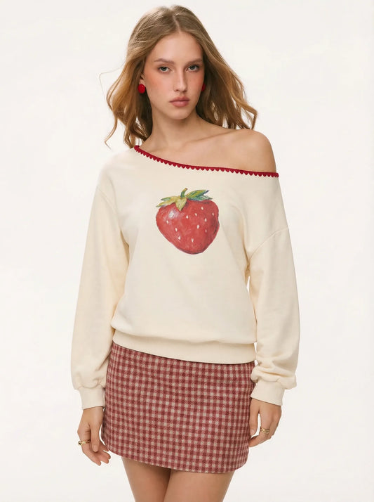 CIDER Strawberry Graphic Oversized Sweatshirt