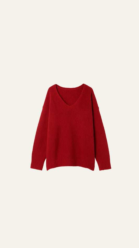 RED V CUT SWEATER
