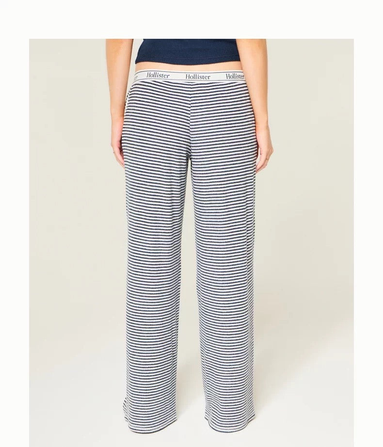 HOLLISTER Logo Striped Lounge Pants - Navy Blue Stripe