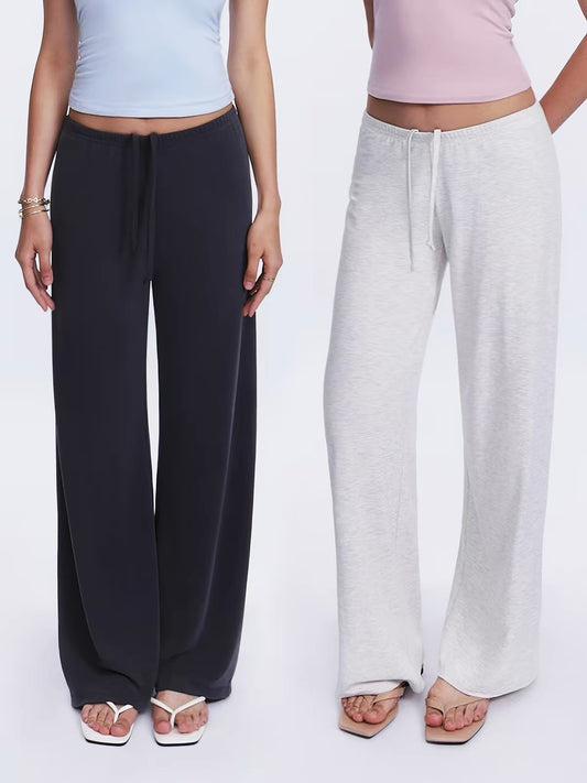 AUD Faux Cupro Silk Low-Waist Long Pants