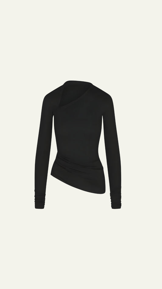 BLACK ASYM LONG SLEEVE TOP